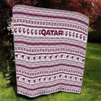 Qatar Christmas Quilt with Maroon-White Pattern, National Emblem, and Camel Motif - Wonder Print Shop