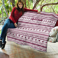 Qatar Christmas Quilt with Maroon-White Pattern, National Emblem, and Camel Motif - Wonder Print Shop