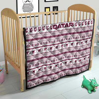 Qatar Christmas Quilt with Maroon-White Pattern, National Emblem, and Camel Motif - Wonder Print Shop