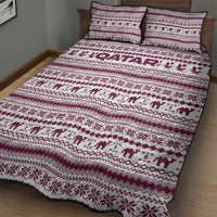 Qatar Christmas Quilt Bed Set with Maroon-White Pattern, National Emblem, and Camel Motif - Wonder Print Shop