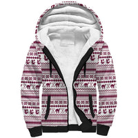 Qatar Christmas Sherpa Hoodie with Maroon-White Pattern, National Emblem, and Camel Motif - Wonder Print Shop