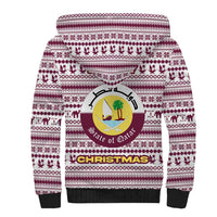 Qatar Christmas Sherpa Hoodie with Maroon-White Pattern, National Emblem, and Camel Motif - Wonder Print Shop