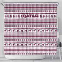 Qatar Christmas Shower Curtain with Maroon-White Pattern, National Emblem, and Camel Motif - Wonder Print Shop