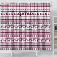 Qatar Christmas Shower Curtain with Maroon-White Pattern, National Emblem, and Camel Motif - Wonder Print Shop