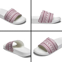 Qatar Christmas Slide Sandals with Maroon-White Pattern, National Emblem, and Camel Motif - Wonder Print Shop