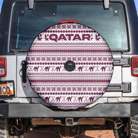 Qatar Christmas Spare Tire Cover with Maroon-White Pattern, National Emblem, and Camel Motif - Wonder Print Shop