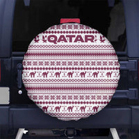 Qatar Christmas Spare Tire Cover with Maroon-White Pattern, National Emblem, and Camel Motif - Wonder Print Shop