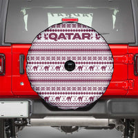 Qatar Christmas Spare Tire Cover with Maroon-White Pattern, National Emblem, and Camel Motif - Wonder Print Shop