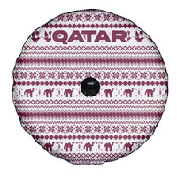 Qatar Christmas Spare Tire Cover with Maroon-White Pattern, National Emblem, and Camel Motif - Wonder Print Shop