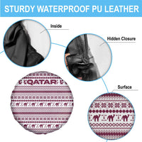 Qatar Christmas Spare Tire Cover with Maroon-White Pattern, National Emblem, and Camel Motif - Wonder Print Shop