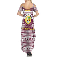 Qatar Christmas Summer Maxi Dress with Maroon-White Pattern, National Emblem, and Camel Motif - Wonder Print Shop