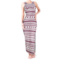 Qatar Christmas Tank Maxi Dress with Maroon-White Pattern, National Emblem, and Camel Motif - Wonder Print Shop