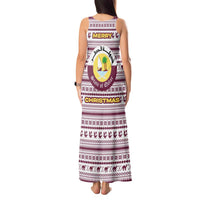 Qatar Christmas Tank Maxi Dress with Maroon-White Pattern, National Emblem, and Camel Motif - Wonder Print Shop