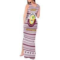Qatar Christmas Tank Maxi Dress with Maroon-White Pattern, National Emblem, and Camel Motif - Wonder Print Shop