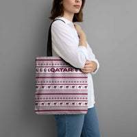 Qatar Christmas Tote Bag with Maroon-White Pattern, National Emblem, and Camel Motif - Wonder Print Shop
