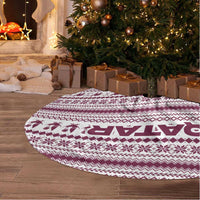 Qatar Christmas Tree Skirt with Maroon-White Pattern, National Emblem, and Camel Motif - Wonder Print Shop