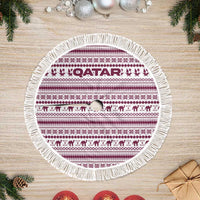 Qatar Christmas Tree Skirt with Maroon-White Pattern, National Emblem, and Camel Motif - Wonder Print Shop