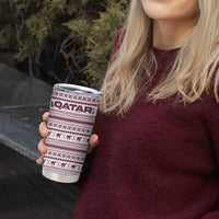 Qatar Christmas Tumbler Cup with Maroon-White Pattern, National Emblem, and Camel Motif - Wonder Print Shop