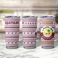 Qatar Christmas Tumbler Cup with Maroon-White Pattern, National Emblem, and Camel Motif - Wonder Print Shop