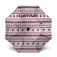 Qatar Christmas Umbrella with Maroon-White Pattern, National Emblem, and Camel Motif - Wonder Print Shop