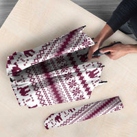 Qatar Christmas Umbrella with Maroon-White Pattern, National Emblem, and Camel Motif - Wonder Print Shop