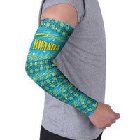 Rwanda Christmas Arm Sleeves with Blue-Yellow Pattern, Festive Geometric Motifs, and Bold Typography - Wonder Print Shop
