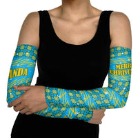 Rwanda Christmas Arm Sleeves with Blue-Yellow Pattern, Festive Geometric Motifs, and Bold Typography - Wonder Print Shop
