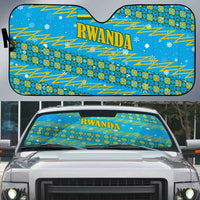 Rwanda Christmas Auto Sun Shade with Blue-Yellow Pattern, Festive Geometric Motifs, and Bold Typography - Wonder Print Shop