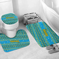 Rwanda Christmas Bathroom Set with Blue-Yellow Pattern, Festive Geometric Motifs, and Bold Typography - Wonder Print Shop
