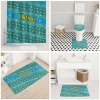 Rwanda Christmas Bathroom Set with Blue-Yellow Pattern, Festive Geometric Motifs, and Bold Typography - Wonder Print Shop