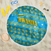Rwanda Christmas Beach Blanket with Blue-Yellow Pattern, Festive Geometric Motifs, and Bold Typography - Wonder Print Shop