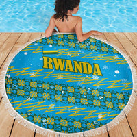 Rwanda Christmas Beach Blanket with Blue-Yellow Pattern, Festive Geometric Motifs, and Bold Typography - Wonder Print Shop