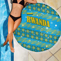 Rwanda Christmas Beach Blanket with Blue-Yellow Pattern, Festive Geometric Motifs, and Bold Typography - Wonder Print Shop