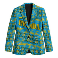 Rwanda Christmas Blazer with Blue-Yellow Pattern, Festive Geometric Motifs, and Bold Typography - Wonder Print Shop
