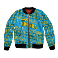 Rwanda Christmas Bomber Jacket with Blue-Yellow Pattern, Festive Geometric Motifs, and Bold Typography - Wonder Print Shop