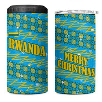 Rwanda Christmas 4 in 1 Can Cooler Tumbler with Blue-Yellow Pattern, Festive Geometric Motifs, and Bold Typography - Wonder Print Shop