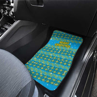 Rwanda Christmas Car Mats with Blue-Yellow Pattern, Festive Geometric Motifs, and Bold Typography - Wonder Print Shop