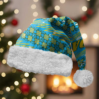 Rwanda Christmas Santa Hat with Blue-Yellow Pattern, Festive Geometric Motifs, and Bold Typography - Wonder Print Shop