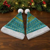 Rwanda Christmas Santa Hat with Blue-Yellow Pattern, Festive Geometric Motifs, and Bold Typography - Wonder Print Shop