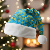 Rwanda Christmas Santa Hat with Blue-Yellow Pattern, Festive Geometric Motifs, and Bold Typography - Wonder Print Shop