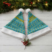 Rwanda Christmas Santa Hat with Blue-Yellow Pattern, Festive Geometric Motifs, and Bold Typography - Wonder Print Shop