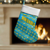 Rwanda Christmas Stocking with Blue-Yellow Pattern, Festive Geometric Motifs, and Bold Typography - Wonder Print Shop