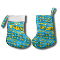 Rwanda Christmas Stocking with Blue-Yellow Pattern, Festive Geometric Motifs, and Bold Typography - Wonder Print Shop