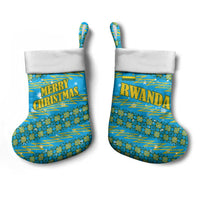 Rwanda Christmas Stocking with Blue-Yellow Pattern, Festive Geometric Motifs, and Bold Typography - Wonder Print Shop