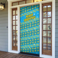 Rwanda Christmas Door Cover with Blue-Yellow Pattern, Festive Geometric Motifs, and Bold Typography - Wonder Print Shop
