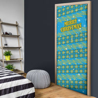Rwanda Christmas Door Cover with Blue-Yellow Pattern, Festive Geometric Motifs, and Bold Typography - Wonder Print Shop