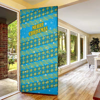Rwanda Christmas Door Cover with Blue-Yellow Pattern, Festive Geometric Motifs, and Bold Typography - Wonder Print Shop