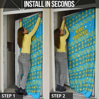 Rwanda Christmas Door Cover with Blue-Yellow Pattern, Festive Geometric Motifs, and Bold Typography - Wonder Print Shop