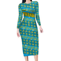 Rwanda Christmas Family Matching Long Sleeve Bodycon Dress and Hawaiian Shirt with Blue-Yellow Pattern, Festive Geometric Motifs, and Bold Typography - Wonder Print Shop