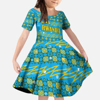 Rwanda Christmas Family Matching Off The Shoulder Long Sleeve Dress and Hawaiian Shirt with Blue-Yellow Pattern, Festive Geometric Motifs, and Bold Typography - Wonder Print Shop